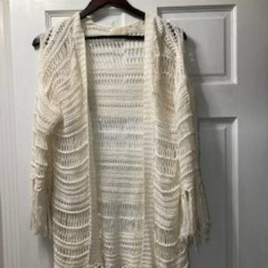 White Knit Long Sleeve Beach Cover Up, One Size Fits All